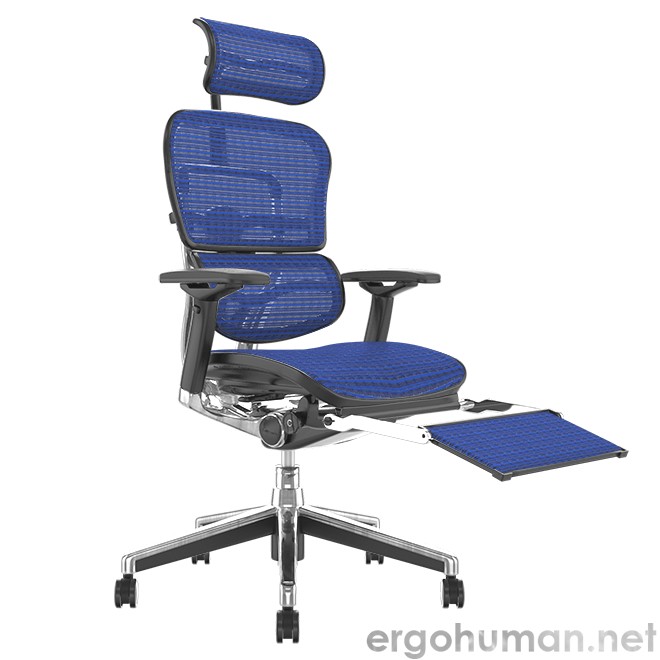 Ergohuman Elite Blue Mesh Office Chair with Leg Rest